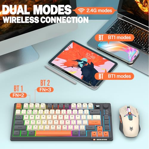 75% Wireless Gaming Tastatur und Maus Combo, Mechanische Tastatur + 3D 1600DPI Mäuse, 2000mAh Akku, RGB Hintergrundbeleuchtung Tastatur mit 80 Tasten Computer PC Gaming Tastatur für PC/Laptop Bild 4