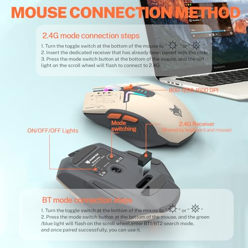 75% Wireless Gaming Tastatur und Maus Combo, Mechanische Tastatur + 3D 1600DPI Mäuse, 2000mAh Akku, RGB Hintergrundbeleuchtung Tastatur mit 80 Tasten Computer PC Gaming Tastatur für PC/Laptop Bild 6