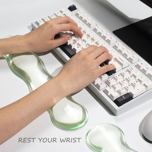 Ergonomische Silikon-Gel-Tastatur und Maus-Handgelenkstütze Set -Grüne klare Handgelenkstütze für Tastatur 60%/68%/75%, Komfort-Unterstützung für Tippen und Gaming Bild 2