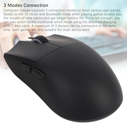 Kabellose Gaming-Maus, Programmierbare Gaming-Maus, 3 Modi, Verbindungs-Gaming-Maus, Bis zu 30.000 DPI, 3395 Optischer Sensor für Laptop-PC (Black) Bild 2