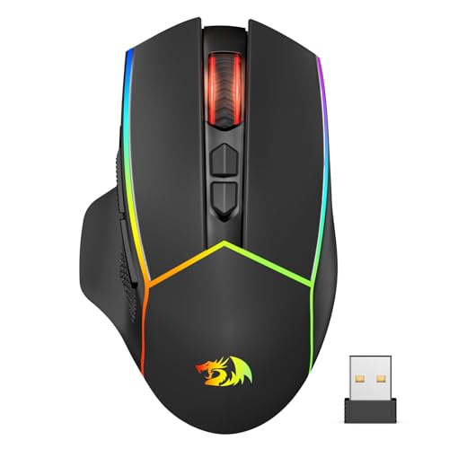 Redragon Kabellose Gaming Mouse, 2.4G/USB-C/Bluetooth Ergonomische Mouse Gaming, 8000 DPI, RGB Back-Light, voll programmierbar, wiederaufladbare Wireless Computer-Mouses für Laptop PC Mac, M814 Bild 1