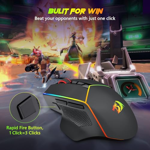 Redragon Kabellose Gaming Mouse, 2.4G/USB-C/Bluetooth Ergonomische Mouse Gaming, 8000 DPI, RGB Back-Light, voll programmierbar, wiederaufladbare Wireless Computer-Mouses für Laptop PC Mac, M814 Bild 5
