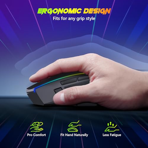 Redragon Kabellose Gaming Mouse, 2.4G/USB-C/Bluetooth Ergonomische Mouse Gaming, 8000 DPI, RGB Back-Light, voll programmierbar, wiederaufladbare Wireless Computer-Mouses für Laptop PC Mac, M814 Bild 7