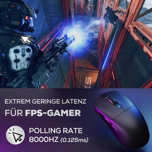 RK ROYAL KLUDGE M3 Wireless Gaming Mouse mit PAW3950 30K DPI Sensor, 47g Lightweight Maus Gaming, 8K Polling, Kabelgebunden/2.4G/BT Wireless Mouse, 650mAh, 5 programmierbare Tasten, Schwarz Bild 4