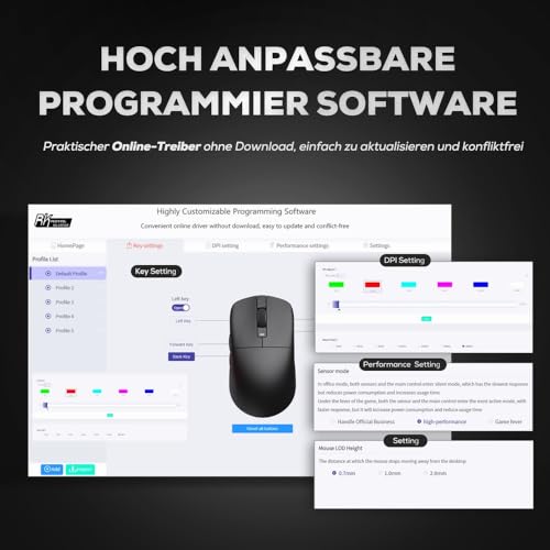RK ROYAL KLUDGE M3 Wireless Gaming Mouse mit PAW3950 30K DPI Sensor, 47g Lightweight Maus Gaming, 8K Polling, Kabelgebunden/2.4G/BT Wireless Mouse, 650mAh, 5 programmierbare Tasten, Schwarz Bild 6