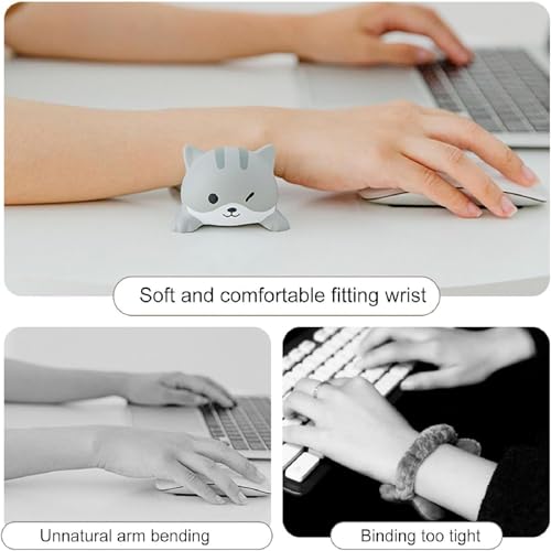 Handgelenkauflage für Maus, niedliche Katzenform, rutschfestes Kissen für Handgelenk, ergonomische Handgelenkstütze, weiches kleines Pad für Büro, Dekompression, Nachprallwerkzeug (grau) Bild 3