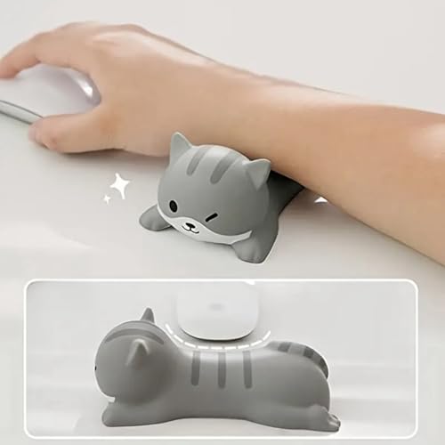 Handgelenkauflage für Maus, niedliche Katzenform, rutschfestes Kissen für Handgelenk, ergonomische Handgelenkstütze, weiches kleines Pad für Büro, Dekompression, Nachprallwerkzeug (grau) Bild 4