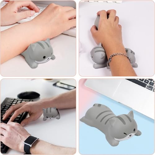 Handgelenkauflage für Maus, niedliche Katzenform, rutschfestes Kissen für Handgelenk, ergonomische Handgelenkstütze, weiches kleines Pad für Büro, Dekompression, Nachprallwerkzeug (grau) Bild 6