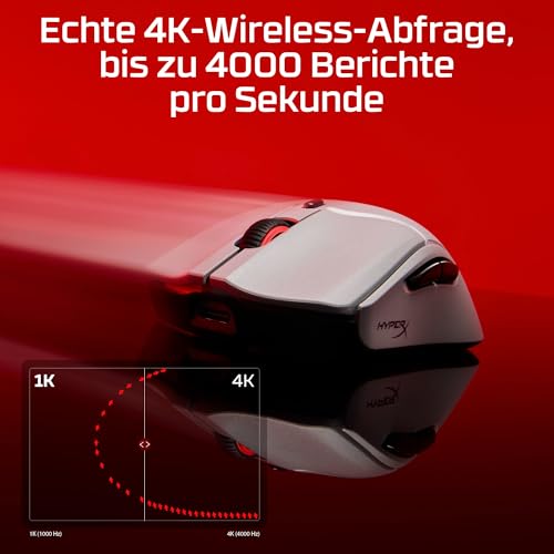 HyperX Pulsefire Haste 2 Pro – 4K Wireless-Gaming-Maus, Ultrapräzises Tracking, Optische HyperX Switches, 26.000 DPI, RGB, Leichtgewicht 61 g, Bis zu 90 Stunden Akkulaufzeit, USB-C, Bluetooth, Grau Bild 5