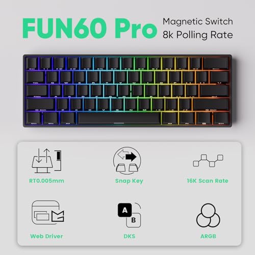 MONSGEEK FUN60 Pro Rapid Trigger Gaming-Tastatur, 8K SP Magnetschalter, HE-Tastatur, kabelgebunden, 60% durchscheinendes Schwarz (Glare Magnetschalter, US-QWERTY Layout) Bild 2