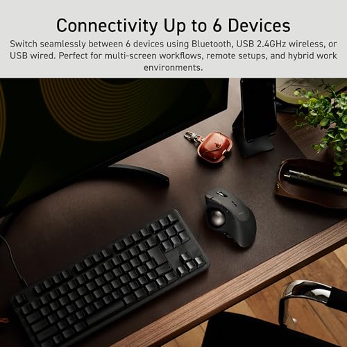 ELECOM IST PRO Trackball-Maus, 6-Geräteverbindung, 3-Wege-Konnektivität, Bluetooth 5.3, kabellos, 2,4 GHz, kabelgebunden, 12.000 DPI-Sensor, 36 mm ergonomisch, 10 benutzerdefinierte Tasten, leises Bild 3