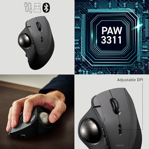 ELECOM IST PRO Trackball-Maus, 6-Geräteverbindung, 3-Wege-Konnektivität, Bluetooth 5.3, kabellos, 2,4 GHz, kabelgebunden, 12.000 DPI-Sensor, 36 mm ergonomisch, 10 benutzerdefinierte Tasten, leises Bild 4