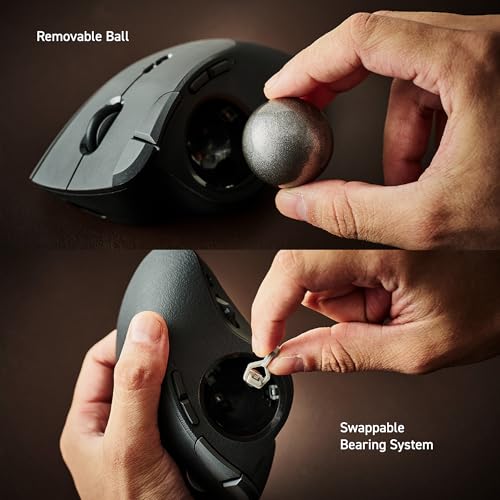 ELECOM IST PRO Trackball-Maus, 6-Geräteverbindung, 3-Wege-Konnektivität, Bluetooth 5.3, kabellos, 2,4 GHz, kabelgebunden, 12.000 DPI-Sensor, 36 mm ergonomisch, 10 benutzerdefinierte Tasten, leises Bild 6