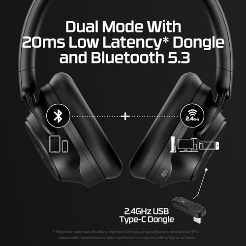 HyperX Cloud Mix 2 Kabellose Kopfhörer mit Geräuschunterdrückung, Gaming, Musik, Anrufen, Bluetooth 5.3 oder USB-C, Akku 110 h, Schwarz Bild 3