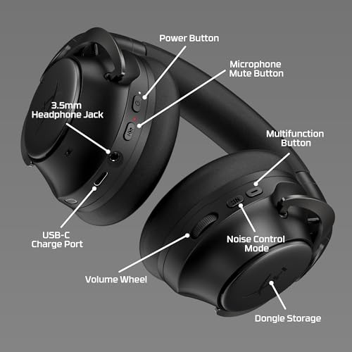 HyperX Cloud Mix 2 Kabellose Kopfhörer mit Geräuschunterdrückung, Gaming, Musik, Anrufen, Bluetooth 5.3 oder USB-C, Akku 110 h, Schwarz Bild 6