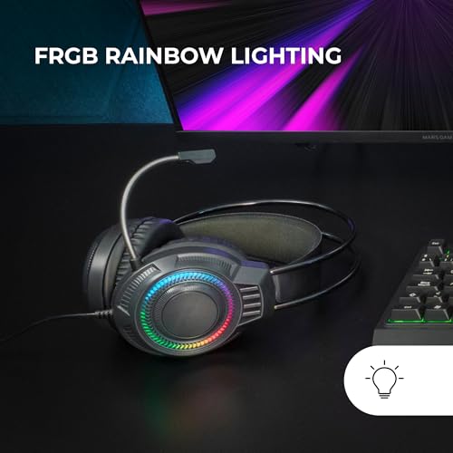 Mars Gaming MH124, Gaming-Kopfhörer FRGB Rainbow, Ergonomisches Design, Flexibles Mikrofon, Lautstärkeregler, Windows, Linux, Mac, PS4, PS5, Xbox One, Xbox Series X|S, Switch, Switch 2, Schwarz Bild 2