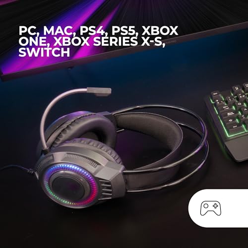 Mars Gaming MH124, Gaming-Kopfhörer FRGB Rainbow, Ergonomisches Design, Flexibles Mikrofon, Lautstärkeregler, Windows, Linux, Mac, PS4, PS5, Xbox One, Xbox Series X|S, Switch, Switch 2, Schwarz Bild 5