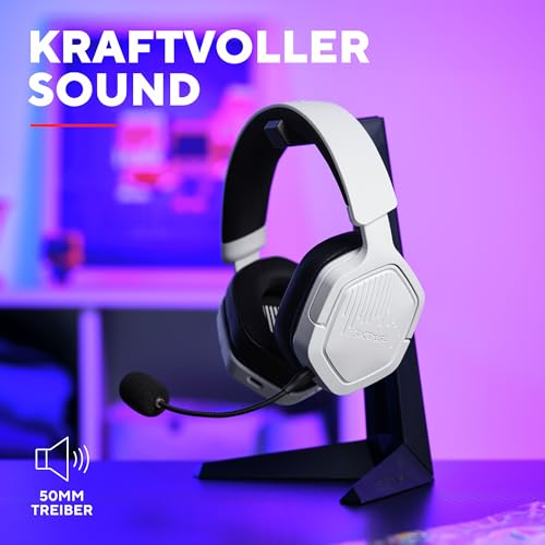 Trust GXT 1493W Ravox Gaming Headset Wireless Bluetooth + 2.4 GHz für PS5 PS4 Switch PC Xbox Mobile, 50mm Treiber, 70H Akkulaufzeit, Over-Ear Kopfhörer Kabellos Bluetooth mit Mikrofon, Weiß Bild 5