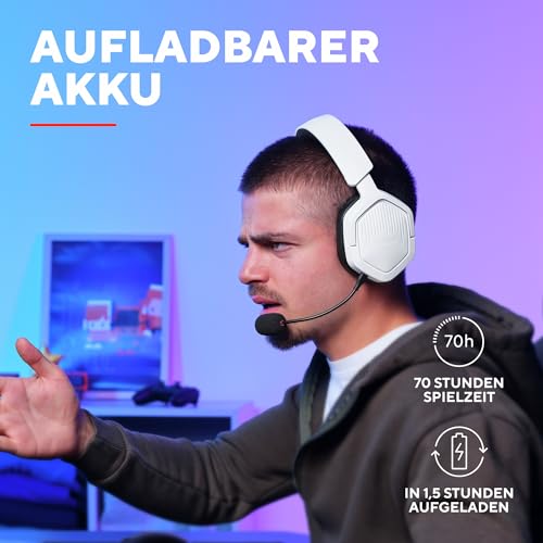 Trust GXT 1493W Ravox Gaming Headset Wireless Bluetooth + 2.4 GHz für PS5 PS4 Switch PC Xbox Mobile, 50mm Treiber, 70H Akkulaufzeit, Over-Ear Kopfhörer Kabellos Bluetooth mit Mikrofon, Weiß Bild 6