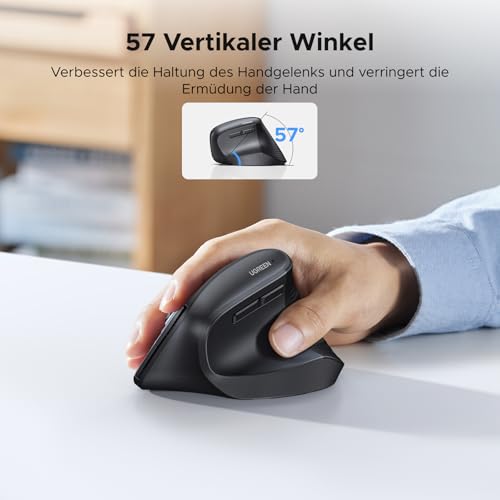UGREEN 2.4G & Bluetooth Maus Kabellos Vertikale Ergonomische Maus für Windows/Mac OS uzw, 1000/1600/2000/4000 DPI, 6 Tasten (2.4G+BT 5.4) Bild 2