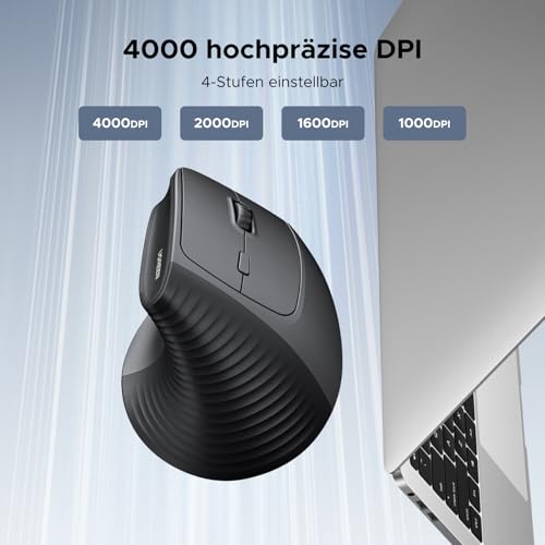 UGREEN 2.4G & Bluetooth Maus Kabellos Vertikale Ergonomische Maus für Windows/Mac OS uzw, 1000/1600/2000/4000 DPI, 6 Tasten (2.4G+BT 5.4) Bild 4