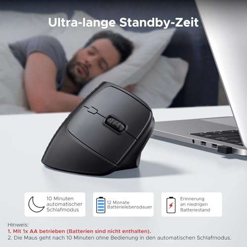 UGREEN 2.4G & Bluetooth Maus Kabellos Vertikale Ergonomische Maus für Windows/Mac OS uzw, 1000/1600/2000/4000 DPI, 6 Tasten (2.4G+BT 5.4) Bild 5