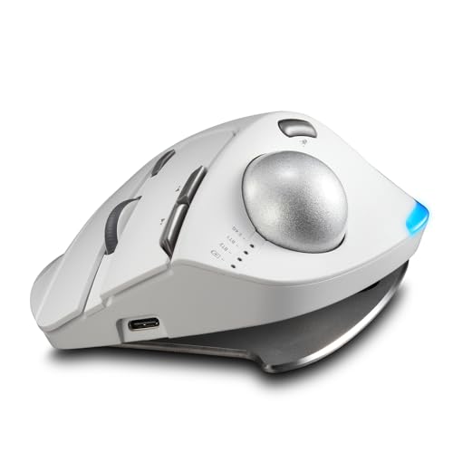 zelotes Trackball Maus Kabellos,Kabellose Bluetooth Maus,4800DPI,BT 5.0/3.0 + 2.4G,Daumenbedienung,Wiederaufladbar Ergonomische Funkmaus mit USB-Empfänger für Laptop,PC,Tablets,Weiß Bild 3