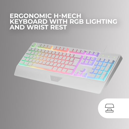 Mars Gaming MCP124PRO, Französisch, Gaming-Combo 4in1, RGB H-Mech-Tastatur mit Handballenauflage, RGB-Maus 3200DPI HUANO-Schalter, FRGB-Headset, Nanotextil-Mauspad 36x26cm, Multiplattform, Weiß Bild 2