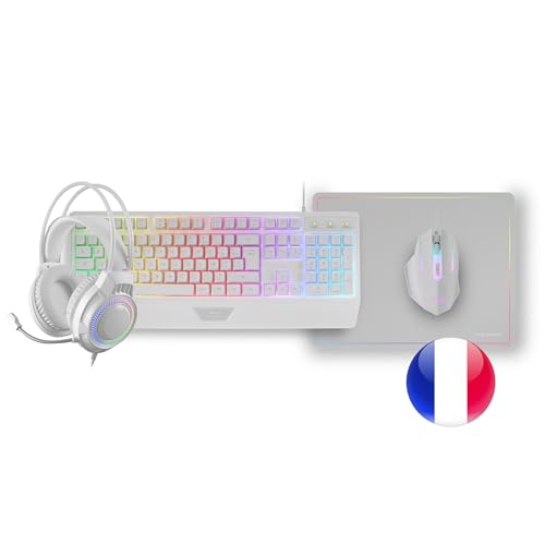 Mars Gaming MCP124PRO, Französisch, Gaming-Combo 4in1, RGB H-Mech-Tastatur mit Handballenauflage, RGB-Maus 3200DPI HUANO-Schalter, FRGB-Headset, Nanotextil-Mauspad 36x26cm, Multiplattform, Weiß Bild 6