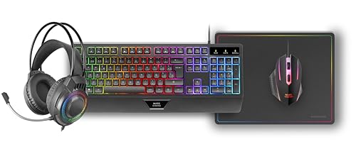 Mars Gaming MCP124PRO, Spanisch, Gaming-Combo 4in1, RGB H-Mech-Tastatur mit Handballenauflage, RGB-Maus 3200DPI HUANO-Schalter, FRGB-Headset, Nanotextil-Mauspad 36x26cm, Multiplattform, Schwarz Bild 6