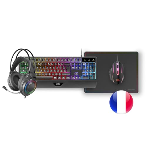 Mars Gaming MCP124PRO, Französisch, Gaming-Combo 4in1, RGB H-Mech-Tastatur mit Handballenauflage, RGB-Maus 3200DPI HUANO-Schalter, FRGB-Headset, Nanotextil-Mauspad 36x26cm, Multiplattform, Schwarz Bild 6