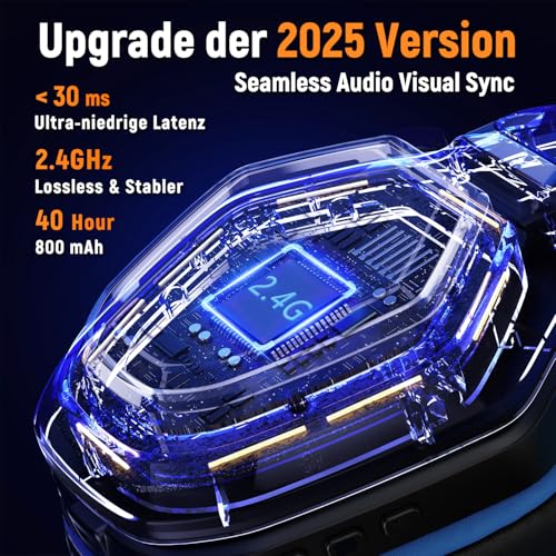 Ozeino Wireless Gaming Headset für PC/Ps4/Ps5 Gaming-Kopfhörer mit USB-A & USB-C Transmitter Gamer Headset mit Mikrofon und RGB-Licht Bluetooth-Headset für Laptop/Mobile/Mac Bild 2