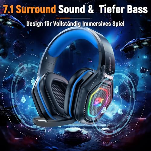 Ozeino Wireless Gaming Headset für PC/Ps4/Ps5 Gaming-Kopfhörer mit USB-A & USB-C Transmitter Gamer Headset mit Mikrofon und RGB-Licht Bluetooth-Headset für Laptop/Mobile/Mac Bild 3