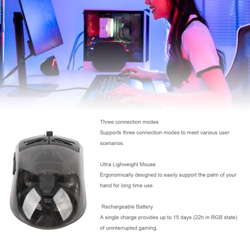Kabellose Gaming-Maus, RGB 3 Modi, Leicht, 2,4 GHz, Bluetooth 5.2 und Kabelgebundener Modus, 360 Stunden laufzeit, 3600 DPI, Typ C Wiederaufladbar, Computermaus für Android, Bild 3