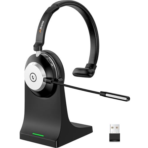 Wantek Bluetooth-Headset mit Mikrofon für PC, V5.2, Kabelloses Headset mit Rauschunterdrückungs-Mikrofon, USB-Dongle, Ladestation und Stummschalttaste für Arbeit, Handys, Computer Bild 1