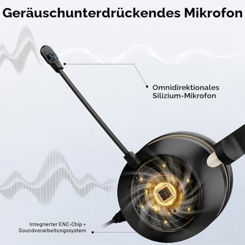 Wantek Bluetooth-Headset mit Mikrofon für PC, V5.2, Kabelloses Headset mit Rauschunterdrückungs-Mikrofon, USB-Dongle, Ladestation und Stummschalttaste für Arbeit, Handys, Computer Bild 3