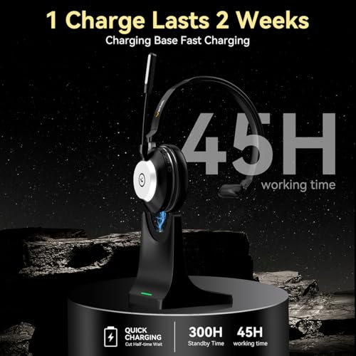 Wantek Bluetooth-Headset mit Mikrofon für PC, V5.2, Kabelloses Headset mit Rauschunterdrückungs-Mikrofon, USB-Dongle, Ladestation und Stummschalttaste für Arbeit, Handys, Computer Bild 5