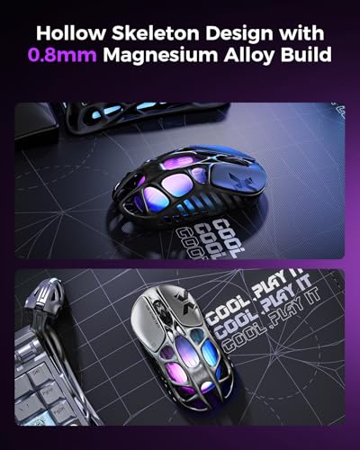 GravaStar Mercury X Pro 49g Kabellose Gaming Maus, 8K-Dongle, 32.000 DPI PAW 3950 Sensor, 8.000 Hz Polling-Rate, Magnesiumlegierung, hohles Design, RGB-Beleuchtung, 5 programmierbare Tasten Bild 3