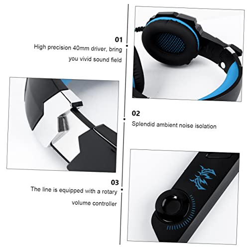 POPETPOP Gaming-Headset und leuchtende Gaming-Kopfhörer, Computerkopfhalterung, Headset mit LED-Licht, bequeme Ohrpolster für PC-Gamer, Schwarz, Blau Bild 2