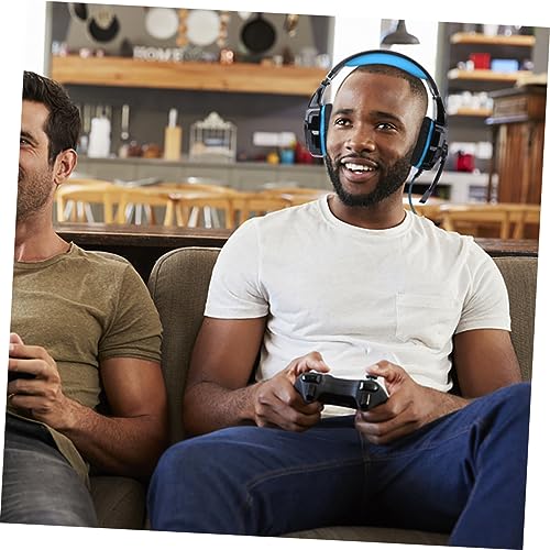 POPETPOP Gaming-Headset und leuchtende Gaming-Kopfhörer, Computerkopfhalterung, Headset mit LED-Licht, bequeme Ohrpolster für PC-Gamer, Schwarz, Blau Bild 3