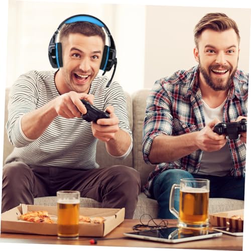 POPETPOP Gaming-Headset und leuchtende Gaming-Kopfhörer, Computerkopfhalterung, Headset mit LED-Licht, bequeme Ohrpolster für PC-Gamer, Schwarz, Blau Bild 5