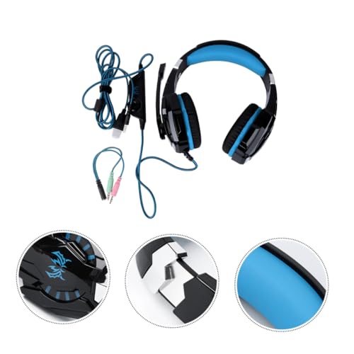 POPETPOP Gaming-Headset und leuchtende Gaming-Kopfhörer, Computerkopfhalterung, Headset mit LED-Licht, bequeme Ohrpolster für PC-Gamer, Schwarz, Blau Bild 6