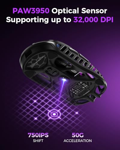 GravaStar Mercury X Pro 49 g Kabellose Gaming-Maus, 32.000 DPI PAW 3950 Sensor, 8.000 Hz Polling-Rate, Magnesiumlegierung, hohles Design, RGB-Beleuchtung, 5 programmierbare Tasten (Modern, Schwarz-8K) Bild 3