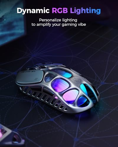 GravaStar Mercury X Pro 49 g Kabellose Gaming-Maus, 32.000 DPI PAW 3950 Sensor, 8.000 Hz Polling-Rate, Magnesiumlegierung, hohles Design, RGB-Beleuchtung, 5 programmierbare Tasten (Modern, Schwarz-8K) Bild 6