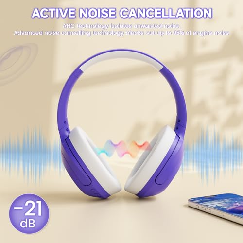 LexonElec x Attack Shark G300 Kabelloses ANC-Over-Ear-Headset, Bluetooth 5.3, Deep Bass HD-Stereo-Sound, 20h Spielzeit, integriertes Mikrofon, Leichtes Design, 3,5mm Gaming-Headset (Lila) Bild 3