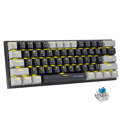 E-Yooso Z11 61Tasten Blaue Schalter, mechanische Gaming-Tastatur,US- Layout,60% mechanische Tastatur, kabelgebunden mit LED-Beleuchtung, ultrakompakte 60-Prozent-Computertastatur (Schwarzgrau) Bild 1