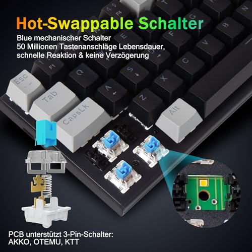 E-Yooso Z11 61Tasten Blaue Schalter, mechanische Gaming-Tastatur,US- Layout,60% mechanische Tastatur, kabelgebunden mit LED-Beleuchtung, ultrakompakte 60-Prozent-Computertastatur (Schwarzgrau) Bild 4