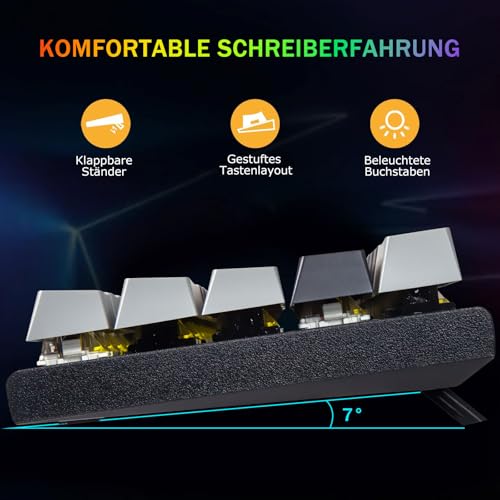 E-Yooso Z11 61Tasten Blaue Schalter, mechanische Gaming-Tastatur,US- Layout,60% mechanische Tastatur, kabelgebunden mit LED-Beleuchtung, ultrakompakte 60-Prozent-Computertastatur (Schwarzgrau) Bild 5