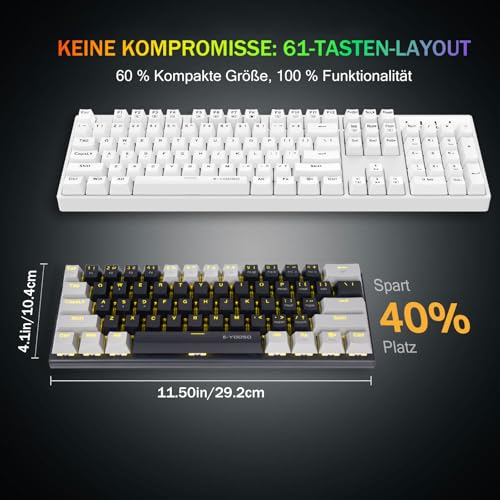 E-Yooso Z11 61Tasten Blaue Schalter, mechanische Gaming-Tastatur,US- Layout,60% mechanische Tastatur, kabelgebunden mit LED-Beleuchtung, ultrakompakte 60-Prozent-Computertastatur (Schwarzgrau) Bild 7