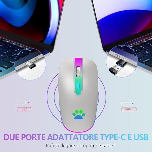 KBCASE Maus Kabellos 2,4 GHz-USB Funkmaus, Bluetooth Maus 1600 DPI Optical Tracking, Wiederaufladbare Gaming Wireless Mouse mit 7 Farben LED-Licht für PC, Laptop, Mac,iOS, Android, iPad, Windows Bild 3